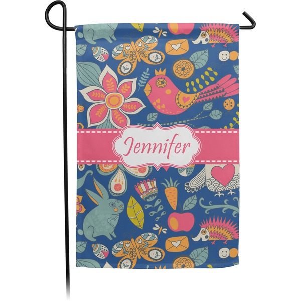 Custom Owl & Hedgehog Small Garden Flag - Double Sided w/ Name or Text