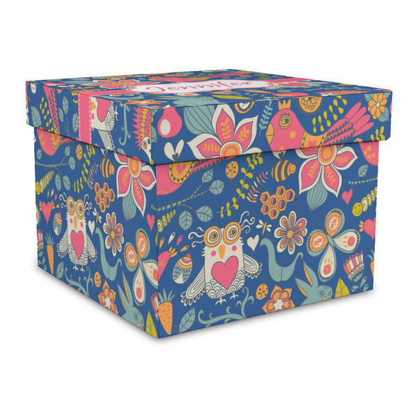 Custom Owl & Hedgehog Gift Box with Lid - Canvas Wrapped - Large (Personalized)