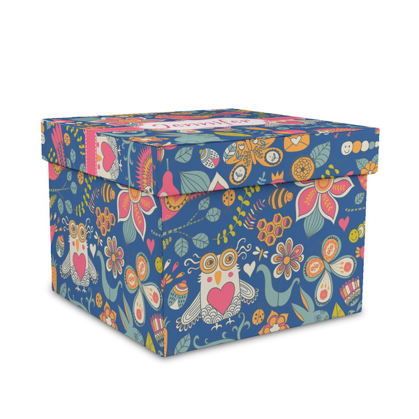 Custom Owl & Hedgehog Gift Box with Lid - Canvas Wrapped - Medium (Personalized)