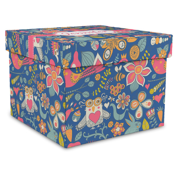 Custom Owl & Hedgehog Gift Box with Lid - Canvas Wrapped - X-Large (Personalized)