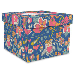 Owl & Hedgehog Gift Box with Lid - Canvas Wrapped - XX-Large (Personalized)
