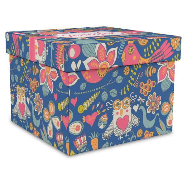 Custom Owl & Hedgehog Gift Box with Lid - Canvas Wrapped - XX-Large (Personalized)