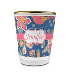 Owl & Hedgehog Glass Shot Glass - 1.5 oz - with Gold Rim - Set of 4 (Personalized)