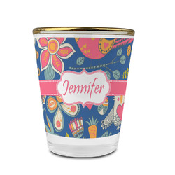 Owl & Hedgehog Glass Shot Glass - 1.5 oz - with Gold Rim - Set of 4 (Personalized)