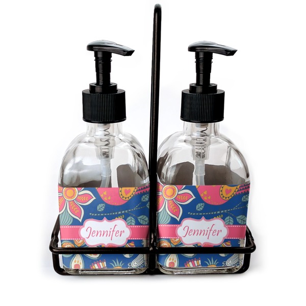 Custom Owl & Hedgehog Glass Soap & Lotion Bottle Set (Personalized)