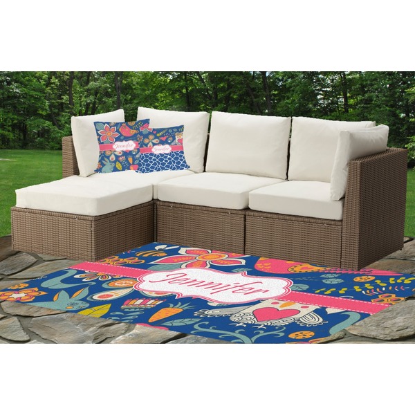 Custom Owl & Hedgehog Indoor / Outdoor Rug - Custom Size w/ Name or Text