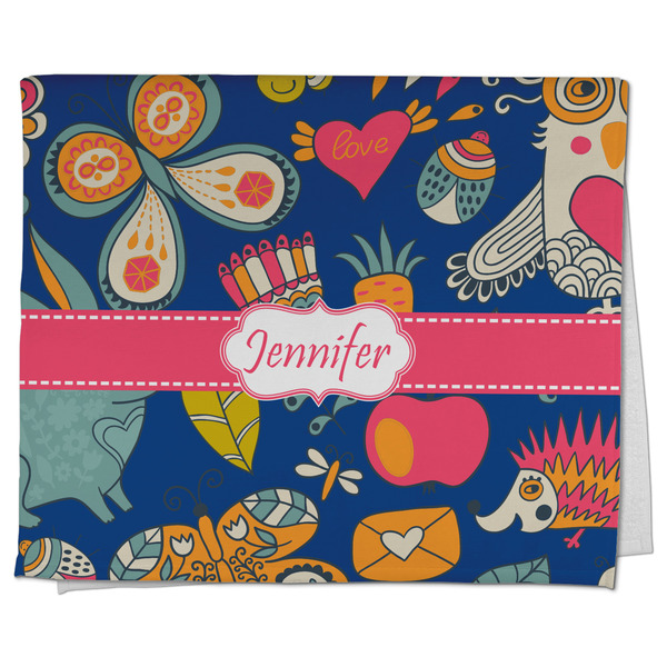 Custom Owl & Hedgehog Kitchen Towel - Poly Cotton w/ Name or Text