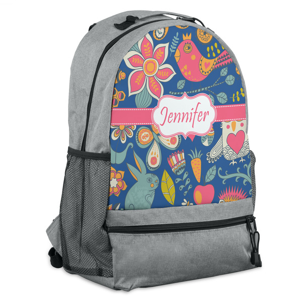 Custom Owl & Hedgehog Backpack - Grey (Personalized)
