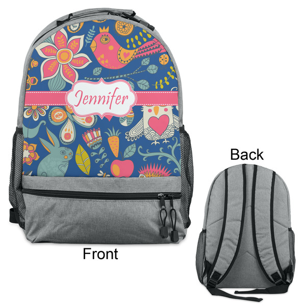 Owl & Hedgehog Large Backpack - Gray - Front & Back View