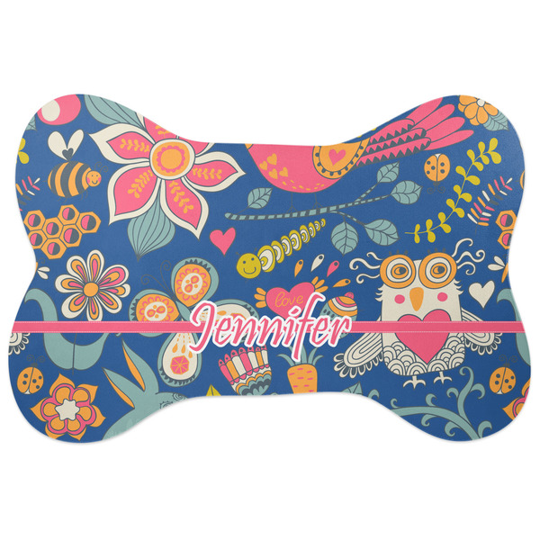 Custom Owl & Hedgehog Bone Shaped Dog Food Mat (Large) (Personalized)