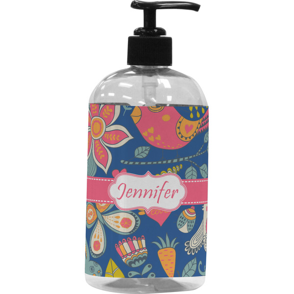 Custom Owl & Hedgehog Plastic Soap / Lotion Dispenser (16 oz - Large - Black) (Personalized)