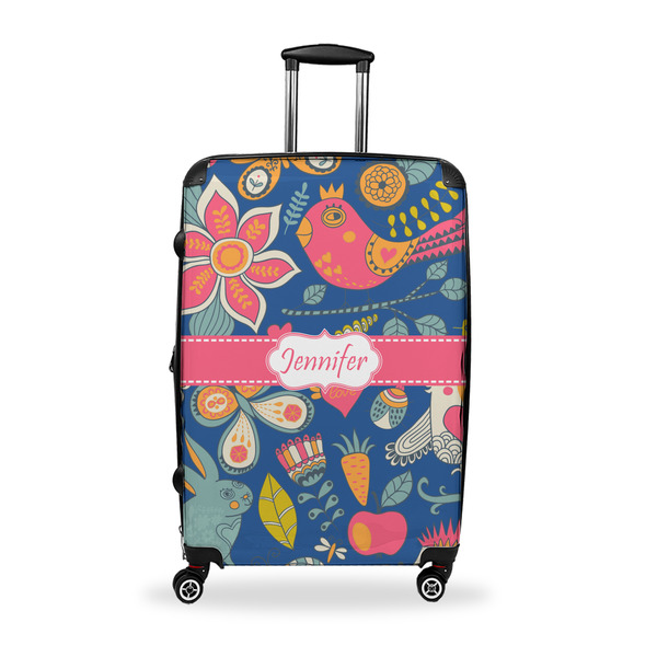 Custom Owl & Hedgehog Suitcase - 28" Large - Checked w/ Name or Text