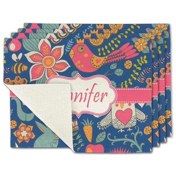 Custom Owl & Hedgehog Single-Sided Linen Placemat - Set of 4 w/ Name or Text