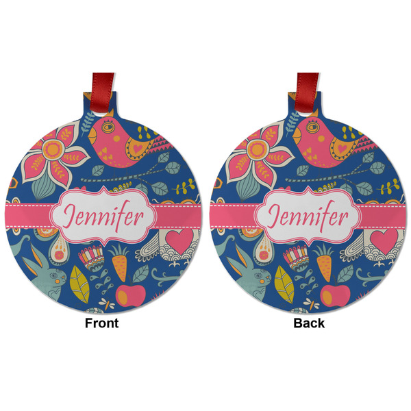 Owl & Hedgehog Metal Ball Ornament - Front and Back