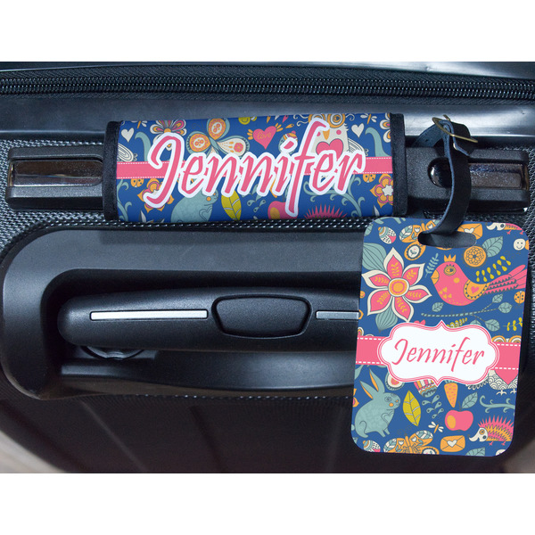 Owl & Hedgehog Metal Luggage Tag & Handle Wrap - In Context