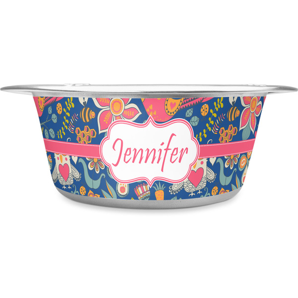 Custom Owl & Hedgehog Stainless Steel Dog Bowl - Medium (Personalized)