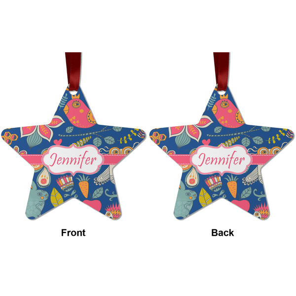 Owl & Hedgehog Metal Star Ornament - Front and Back