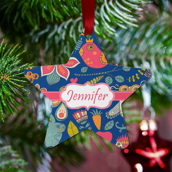 Owl & Hedgehog Metal Star Ornament - Lifestyle