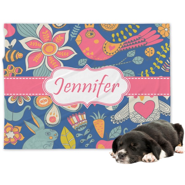 Custom Owl & Hedgehog Dog Blanket - Large (Personalized)