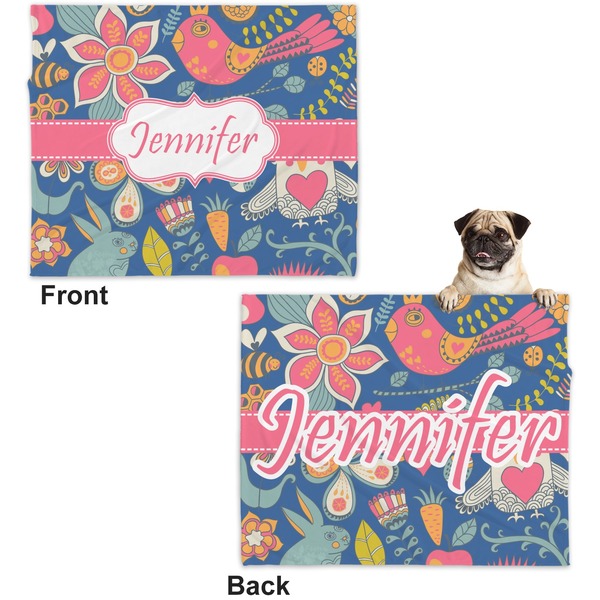 Owl & Hedgehog Microfleece Dog Blanket - Large- Front & Back