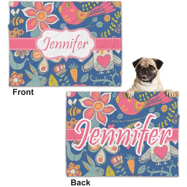 Owl & Hedgehog Microfleece Dog Blanket - Regular - Front & Back