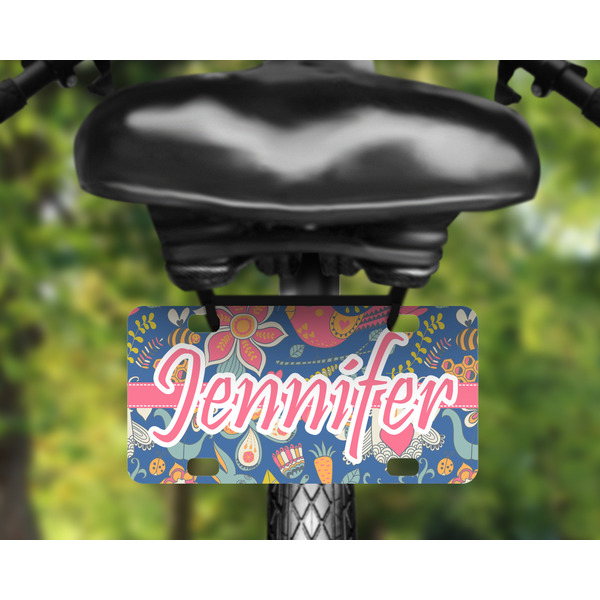 Owl & Hedgehog Mini License Plate on Bicycle