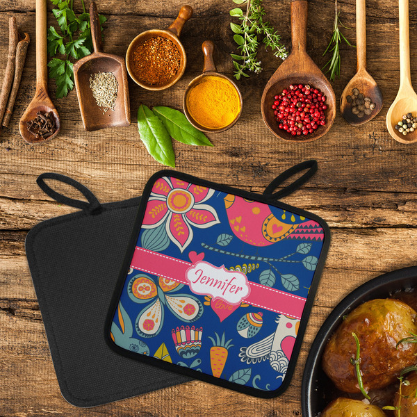 Owl & Hedgehog Neoprene Pot Holder - Set of 2  LIFESTYLE (Flatlay)