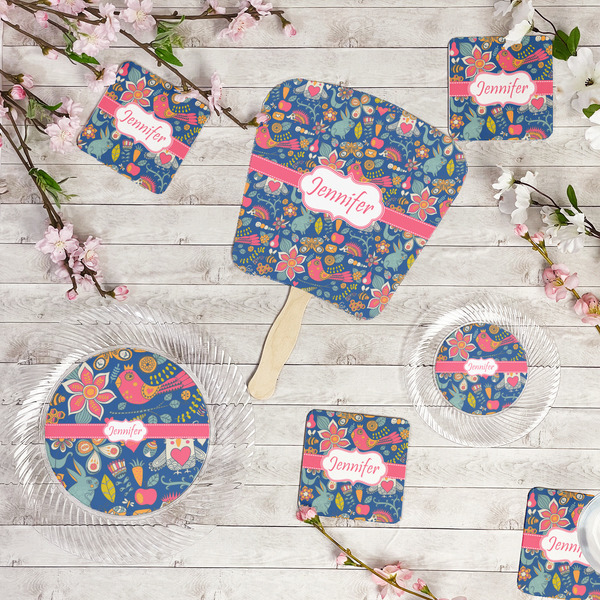 Owl & Hedgehog Party Supplies Combination Image - All items - Plates, Coasters, Fans