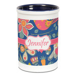 Owl & Hedgehog Ceramic Pencil Holders - Blue