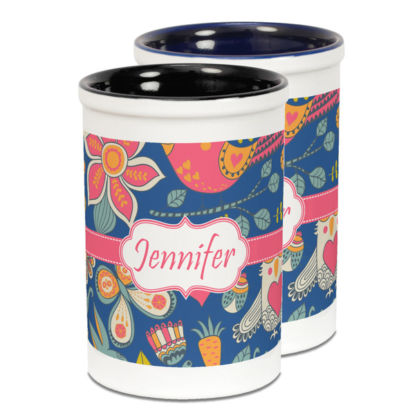 Custom Owl & Hedgehog Ceramic Pencil Holder - Large