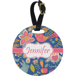 Owl & Hedgehog Plastic Luggage Tag - Round (Personalized)