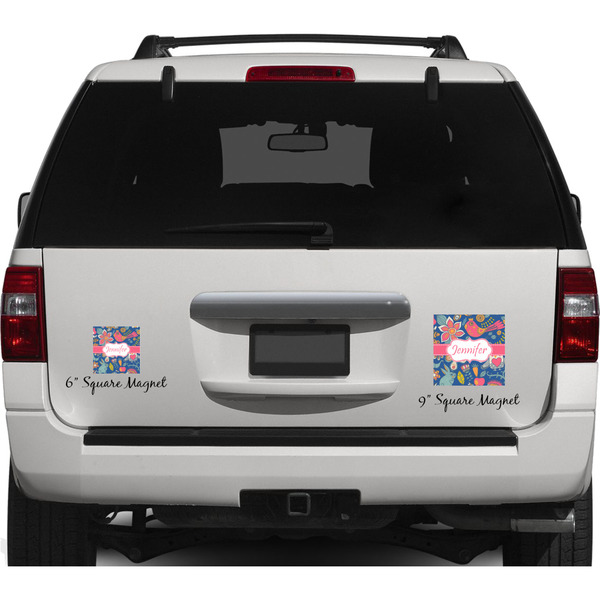 Owl & Hedgehog Personalized Square Car Magnets on Ford Explorer
