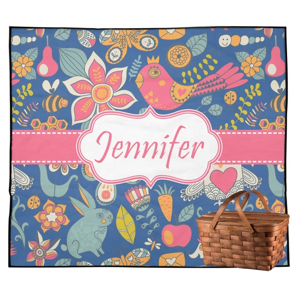 Custom Owl & Hedgehog Outdoor Picnic Blanket (Personalized)