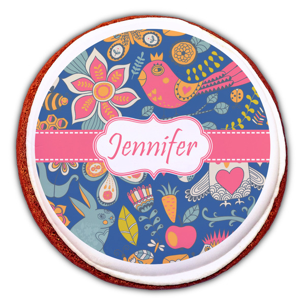 Owl & Hedgehog Printed Icing Circle - Large - On Cookie