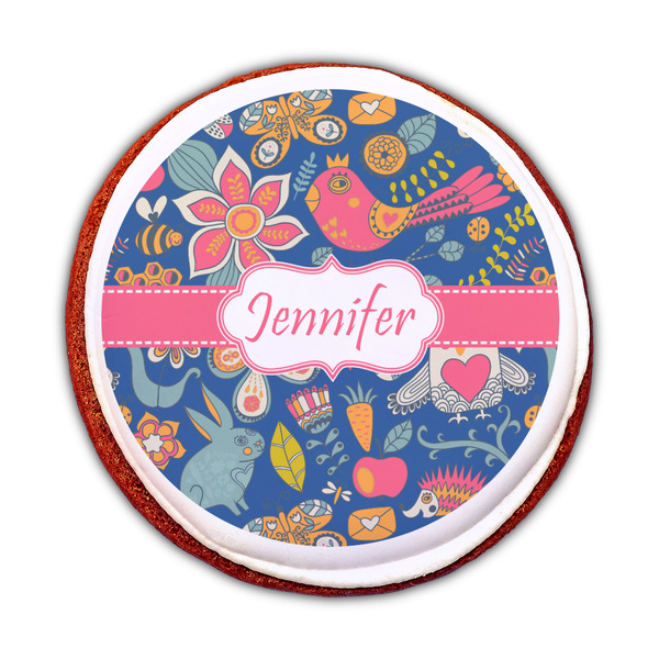 Owl & Hedgehog Printed Icing Circle - Medium - On Cookie