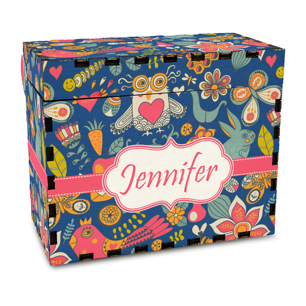 Custom Owl & Hedgehog Wood Recipe Box - Full Color Print (Personalized)