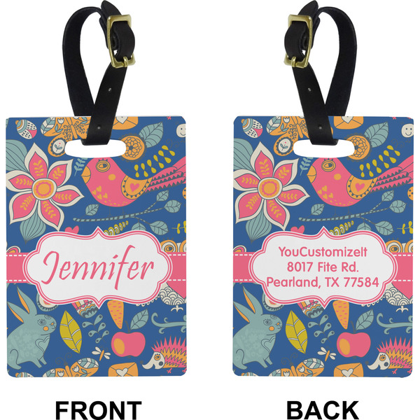 Owl & Hedgehog Rectangle Luggage Tag (Front + Back)