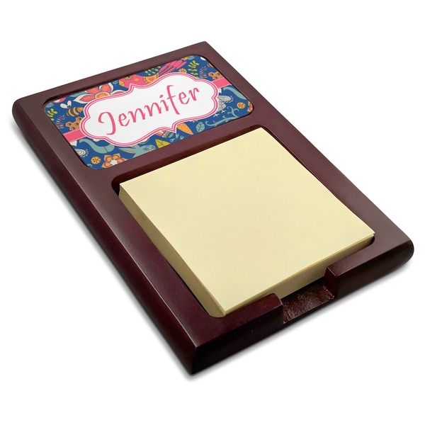Custom Owl & Hedgehog Red Mahogany Sticky Note Holder (Personalized)