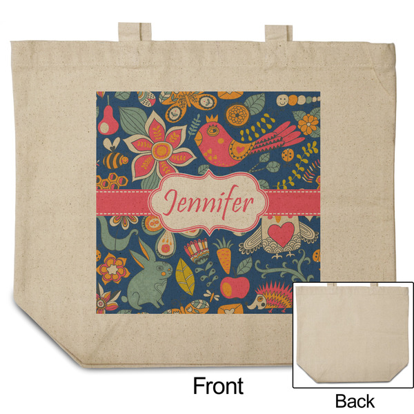 Owl & Hedgehog Reusable Cotton Grocery Bag - Front & Back View