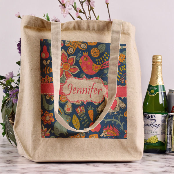 Owl & Hedgehog Reusable Cotton Grocery Bag - In Context