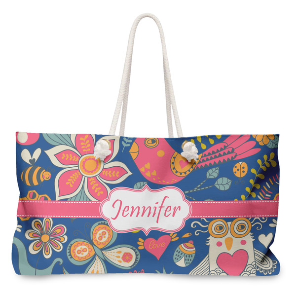 Custom Owl & Hedgehog Large Tote Bag with Rope Handles (Personalized)