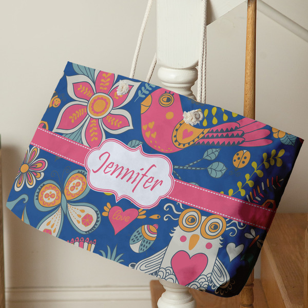 Owl & Hedgehog Large Rope Tote - Life Style