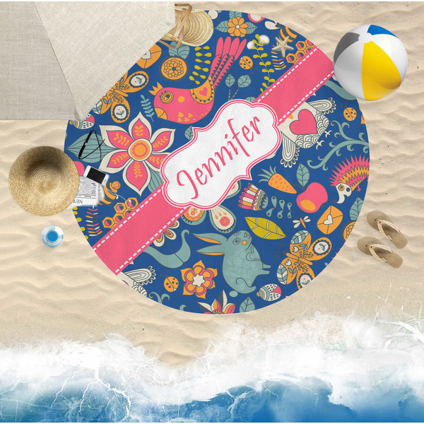 Owl & Hedgehog Round Beach Towel Lifestyle