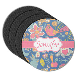 Owl & Hedgehog Round Rubber Backed Coasters - Set of 4 (Personalized)