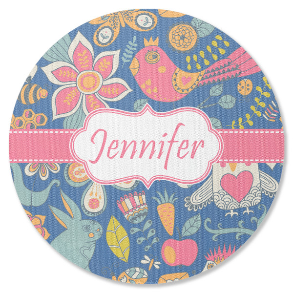 Custom Owl & Hedgehog Round Rubber Backed Coaster (Personalized)