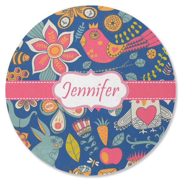 Custom Owl & Hedgehog Round Rubber Backed Coaster (Personalized)