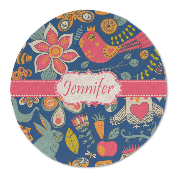 Owl & Hedgehog Round Linen Placemats - FRONT (Double Sided)