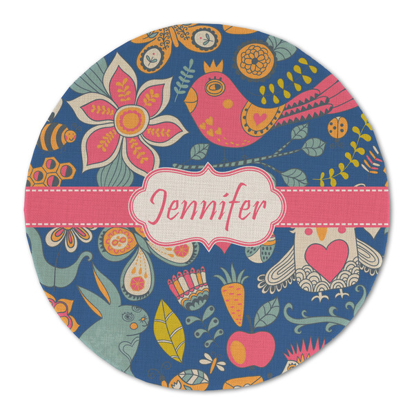 Custom Owl & Hedgehog Round Linen Placemat - Single Sided (Personalized)