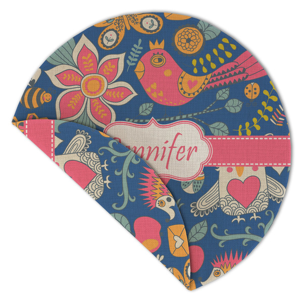 Owl & Hedgehog Round Linen Placemats - Front (folded corner double sided)