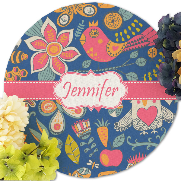 Owl & Hedgehog Round Linen Placemats - Front (w flowers)